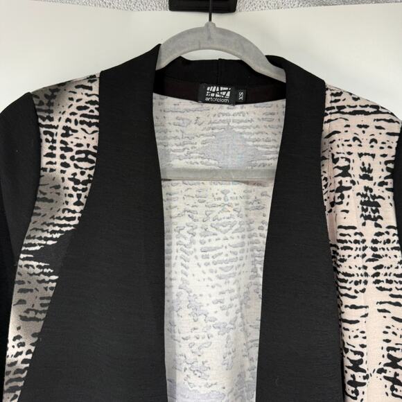 Art of Cloth Cardigan Women XS Black Tan Abstract Waterfall Lapel Open Front USA - Picture 3 of 7